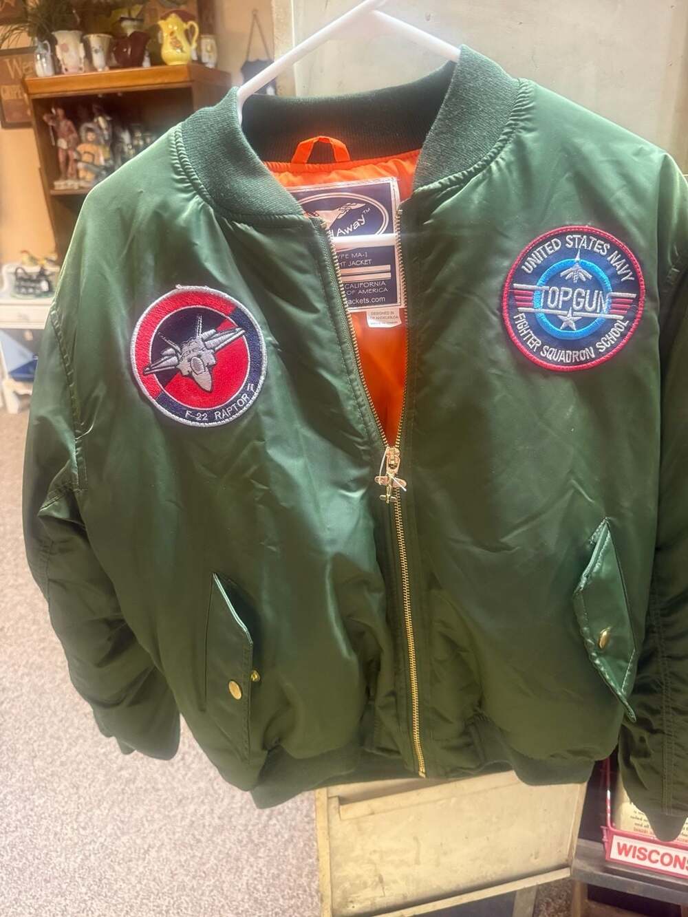 Up and Away Junior MA-1 Flight Jacket with Fighter Squadron Patches - Size XL